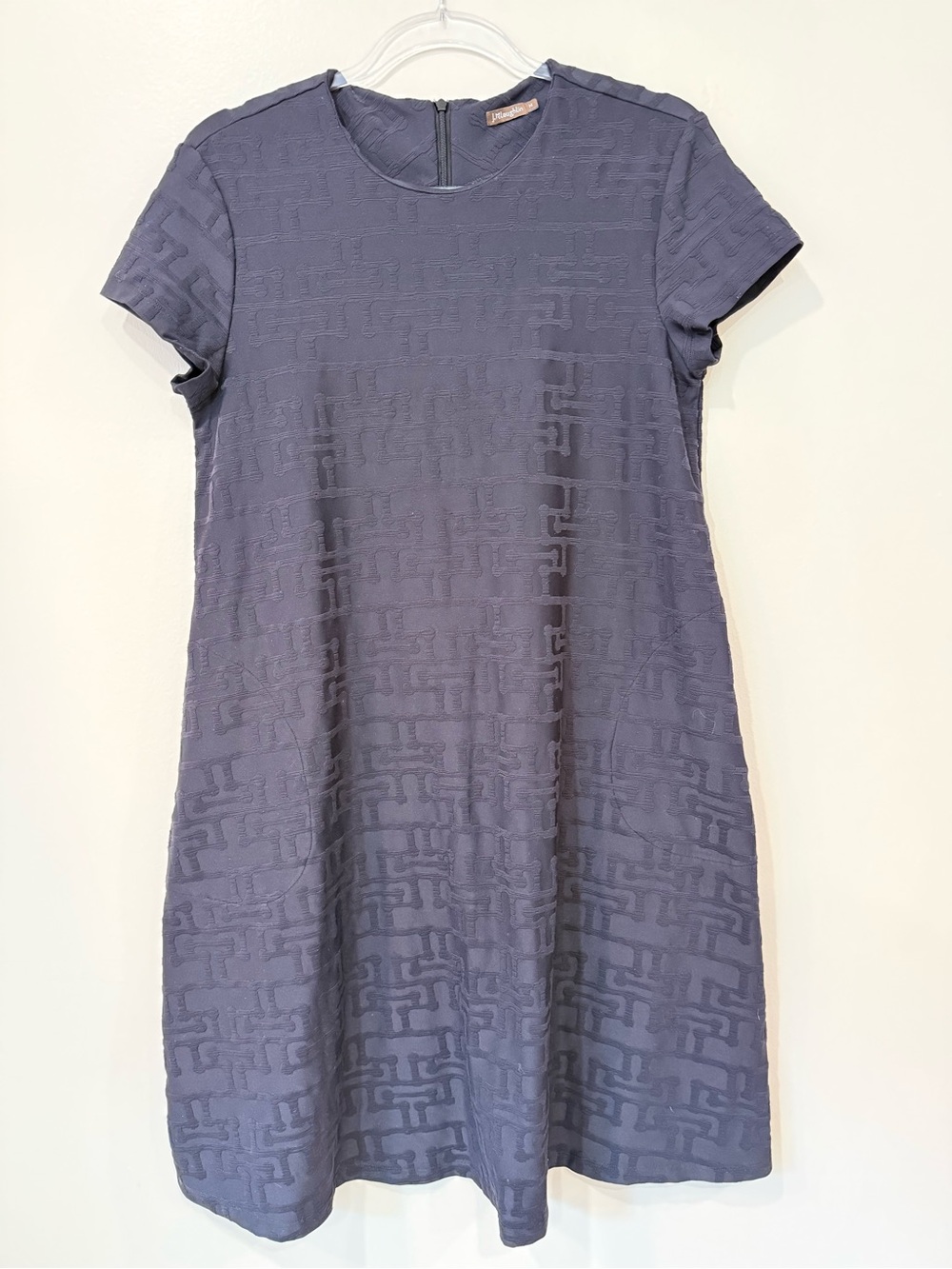 J. McLaughlin Navy Blue Grecian Geometric Jacquard Shift Swing Dress Size M
